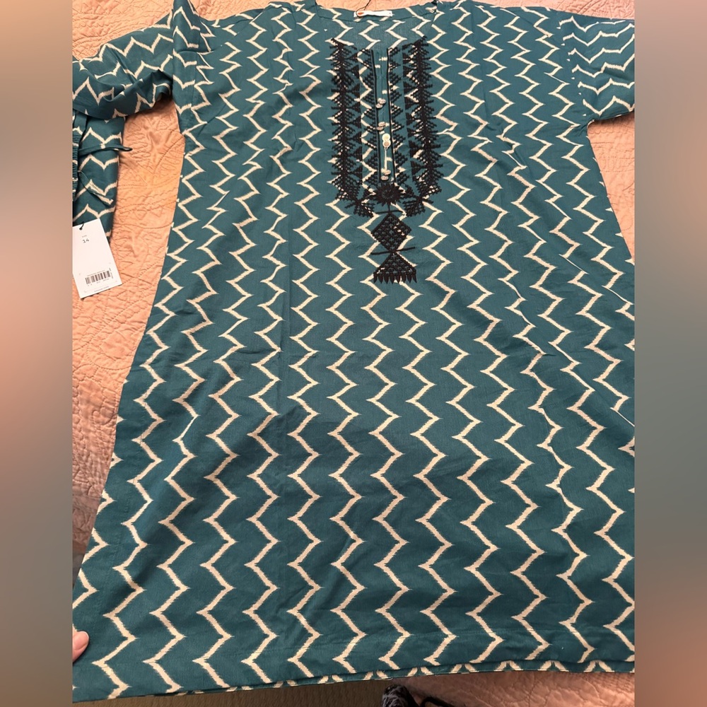 !!Ramdan sale!! Teal Zigzag Midi Dress 2pieces